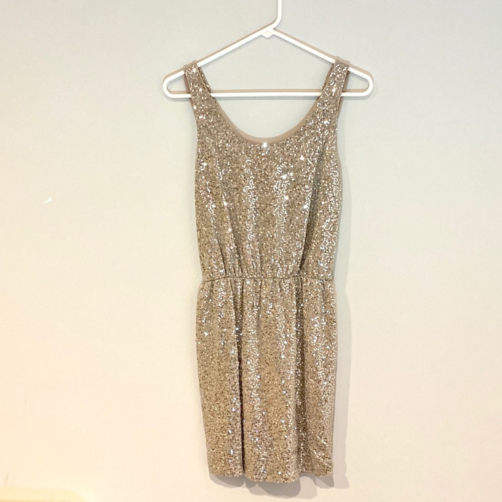 Express Sleeveless Sequin Mini Cocktail Dress Gold